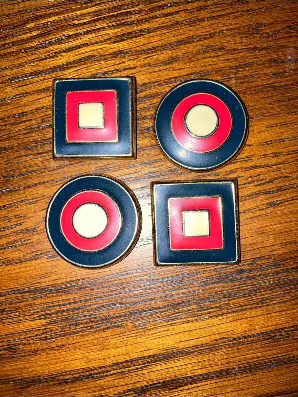 Vintage Enamel Accent Button Cover Set in Navy, Red and Cream